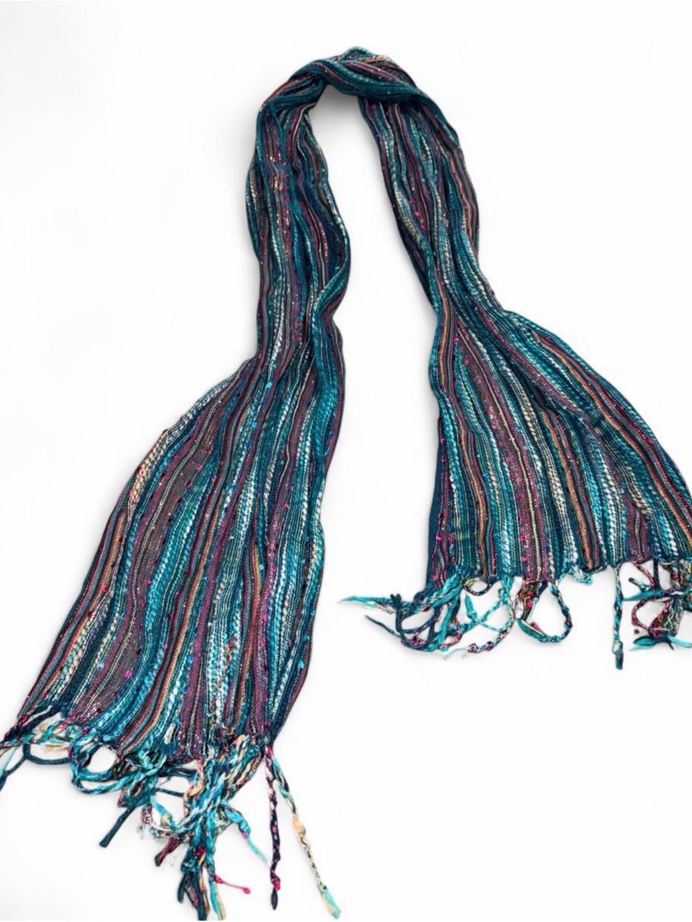 Y2K shimmer Multicolor Striped Lightweight Women’s Scarf - Teal & Purple